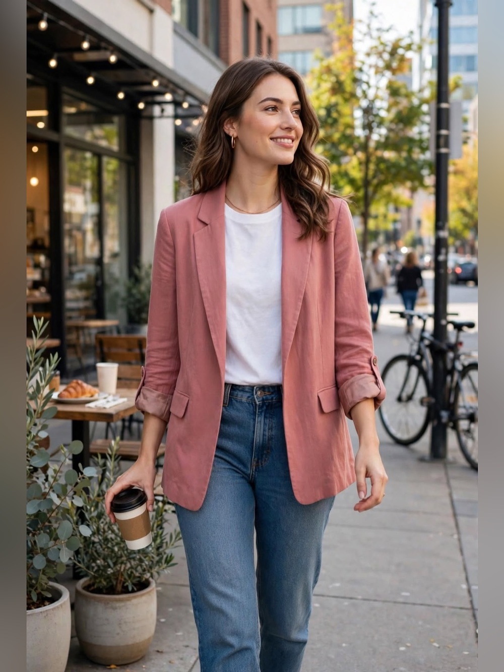 Simply Vera Vera Wang Dusty Rose Roll Tab Relaxed Blazer M